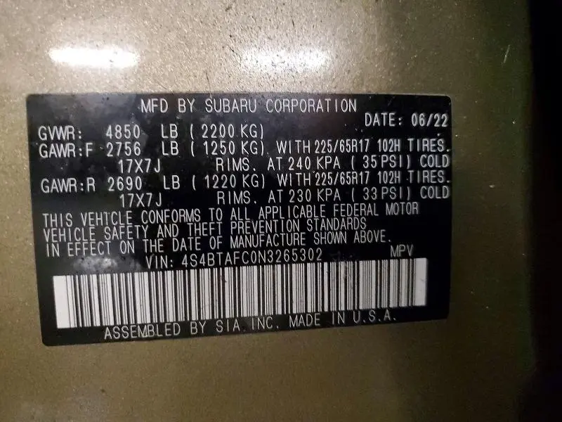 2022 SUBARU OUTBACK PREMIUM  