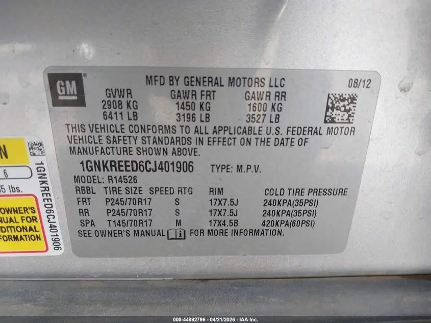 2012 CHEVROLET TRAVERSE LS