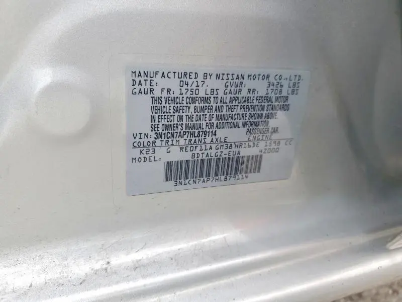 2017 NISSAN VERSA 1.6 SL  