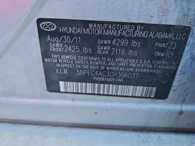 2012 HYUNDAI SONATA SE  