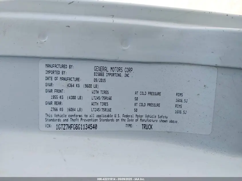 2016 GMC SAVANA 3500 WORK VAN