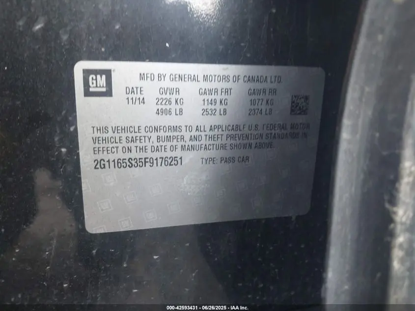 2015 CHEVROLET IMPALA 2LZ