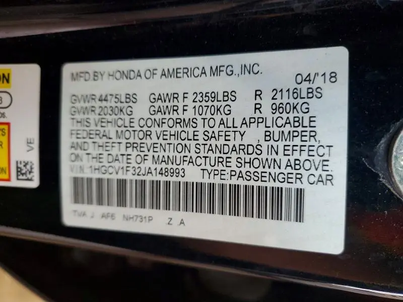 2018 HONDA ACCORD SPORT  