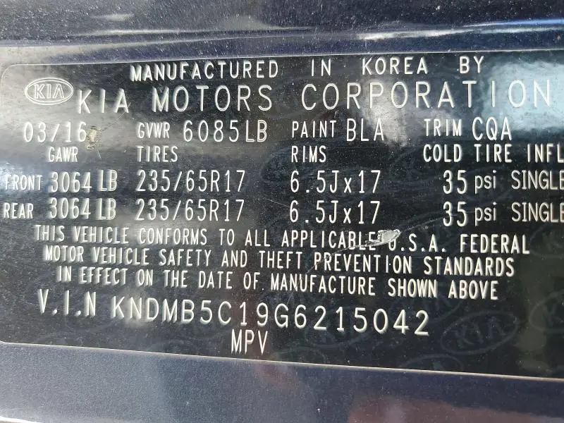 2016 KIA SEDONA LX  