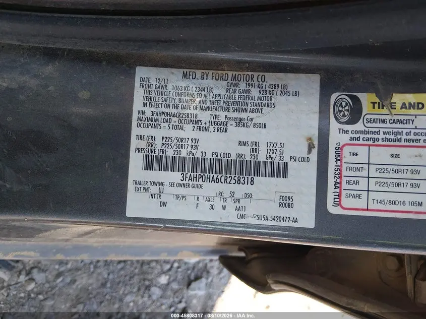 2012 FORD FUSION SE