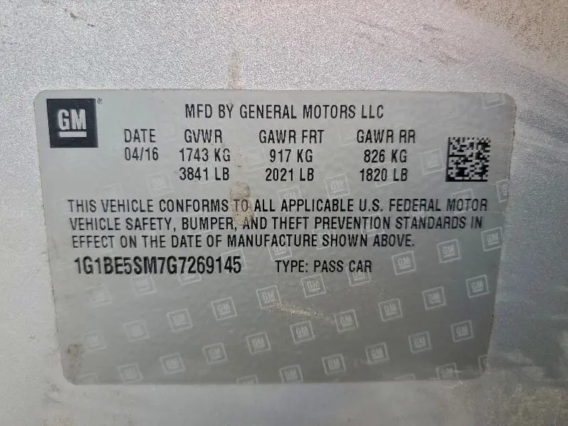 2016 CHEVROLET CRUZE LT  