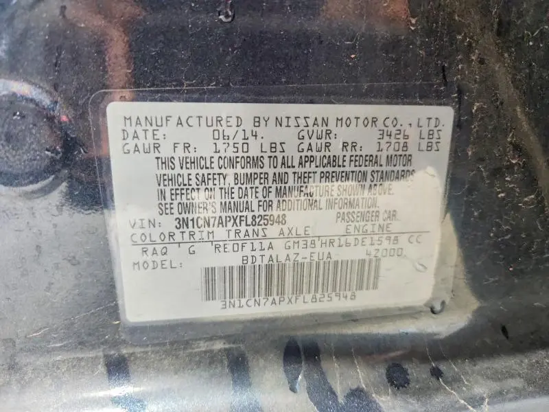 2015 NISSAN VERSA 1.6 S PLUS  
