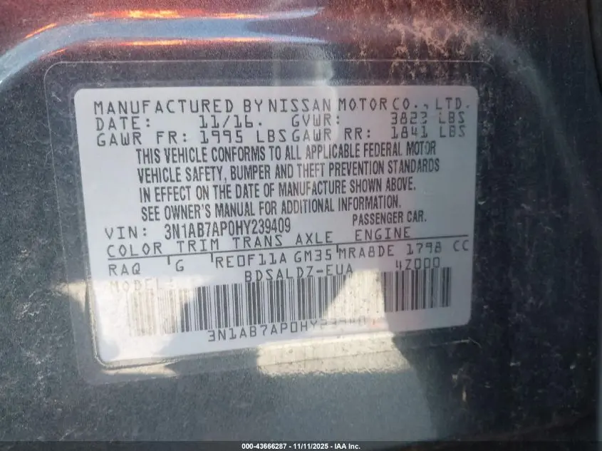 2017 NISSAN SENTRA SV