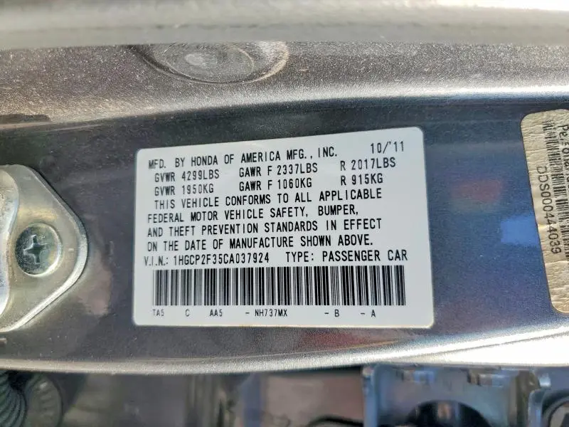 2012 HONDA ACCORD LX  