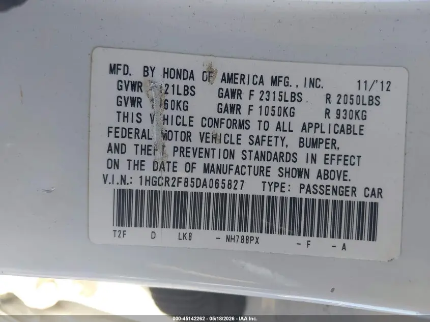 2013 HONDA ACCORD EX-L