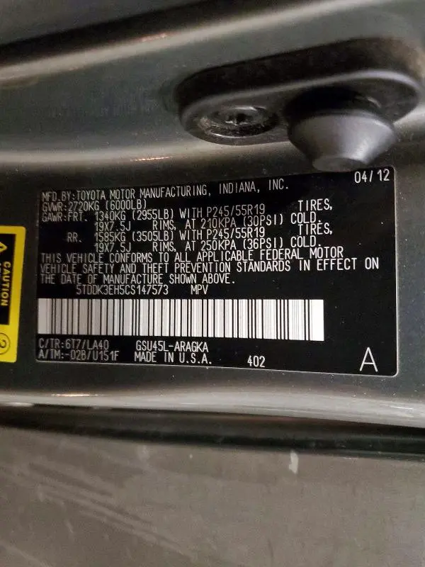 2012 TOYOTA HIGHLANDER LIMITED  