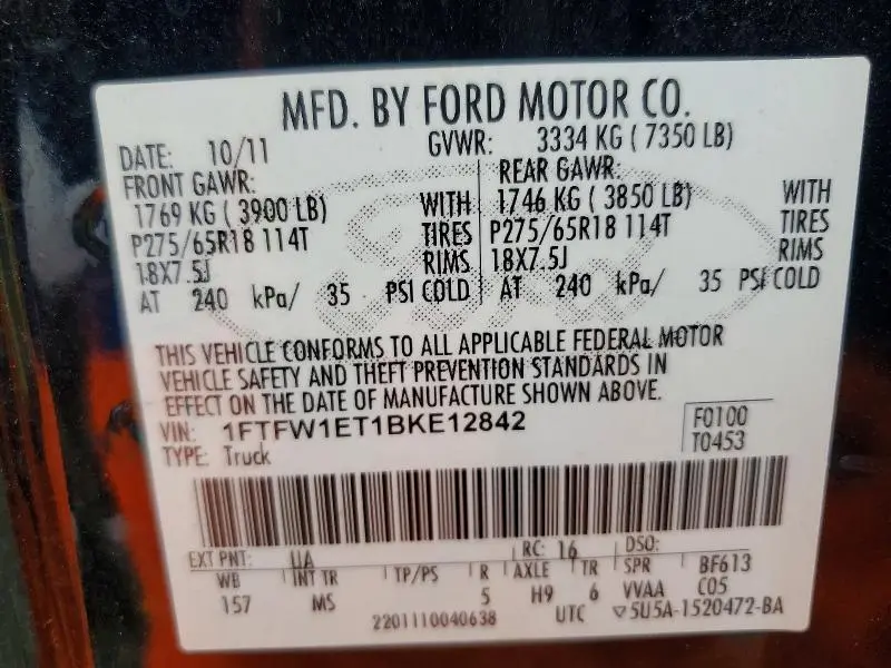 2011 FORD F150 SUPERCREW  
