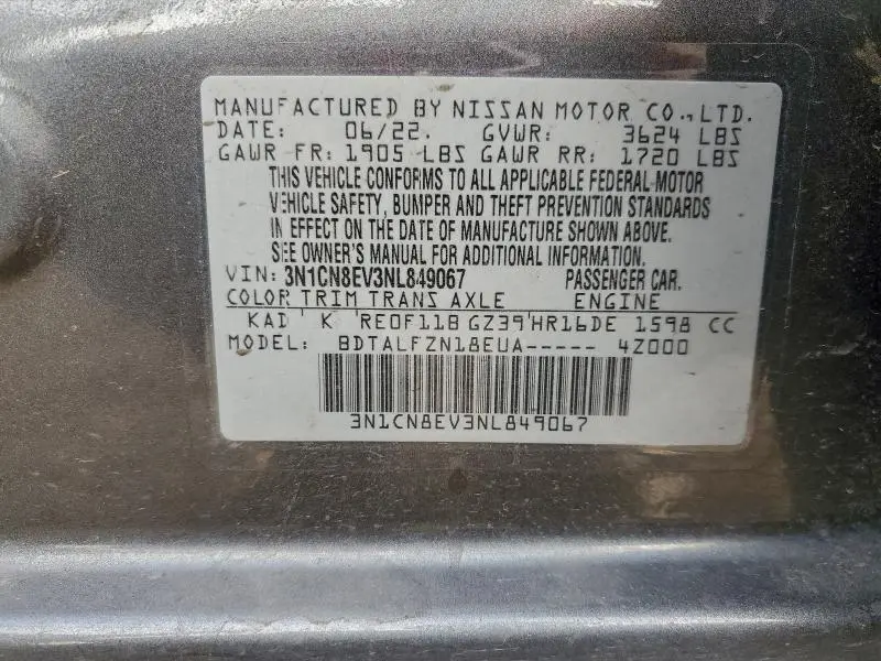 2022 NISSAN VERSA SV  