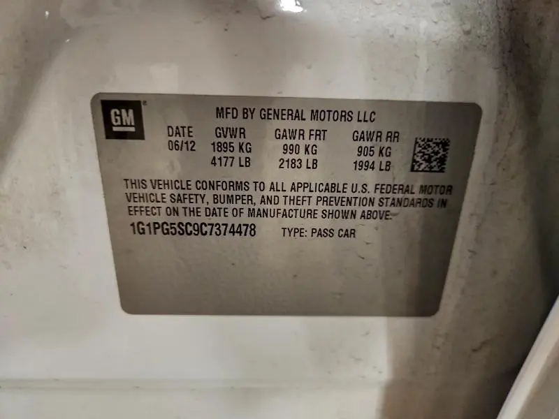 2012 CHEVROLET CRUZE LT  