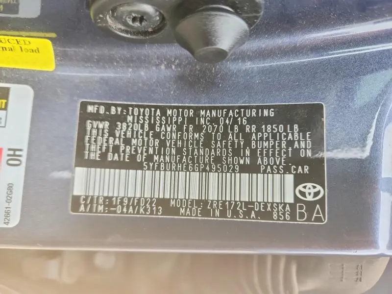 2016 TOYOTA COROLLA S PLUS  