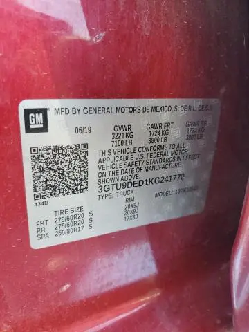 2019 GMC SIERRA K1500 SLT  