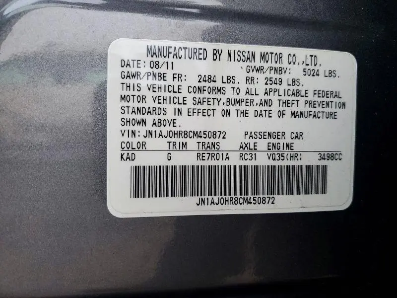 2012 INFINITI EX35 BASE  