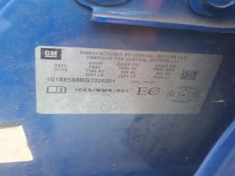 2016 CHEVROLET CRUZE LT  