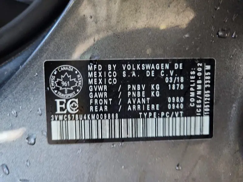 2019 VOLKSWAGEN JETTA S  