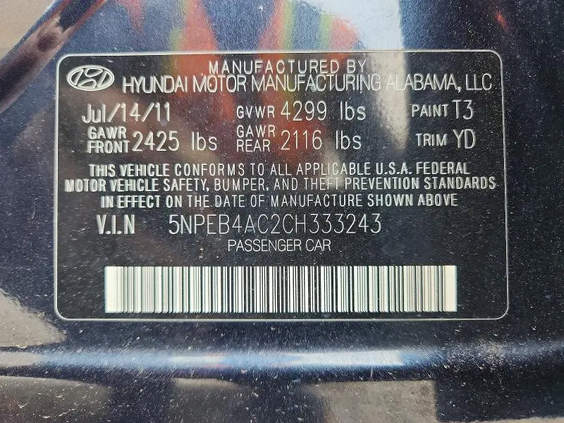 2012 HYUNDAI SONATA GLS  