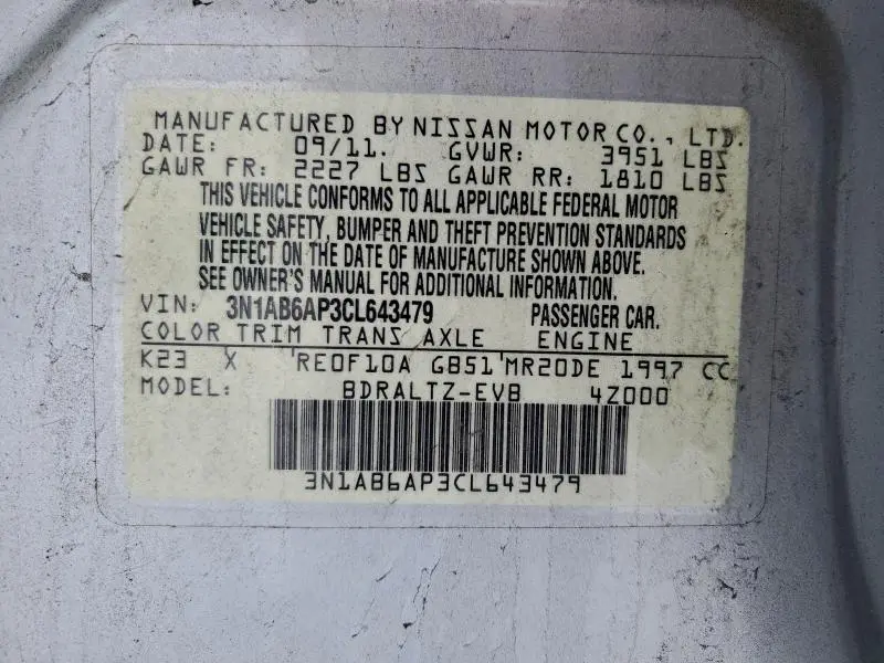 2012 NISSAN SENTRA 2.0  