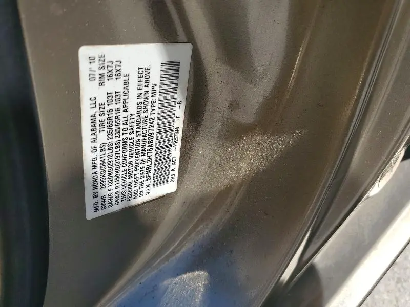 2010 HONDA ODYSSEY EXL  