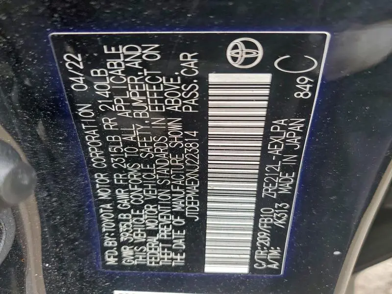 2022 TOYOTA COROLLA LE  