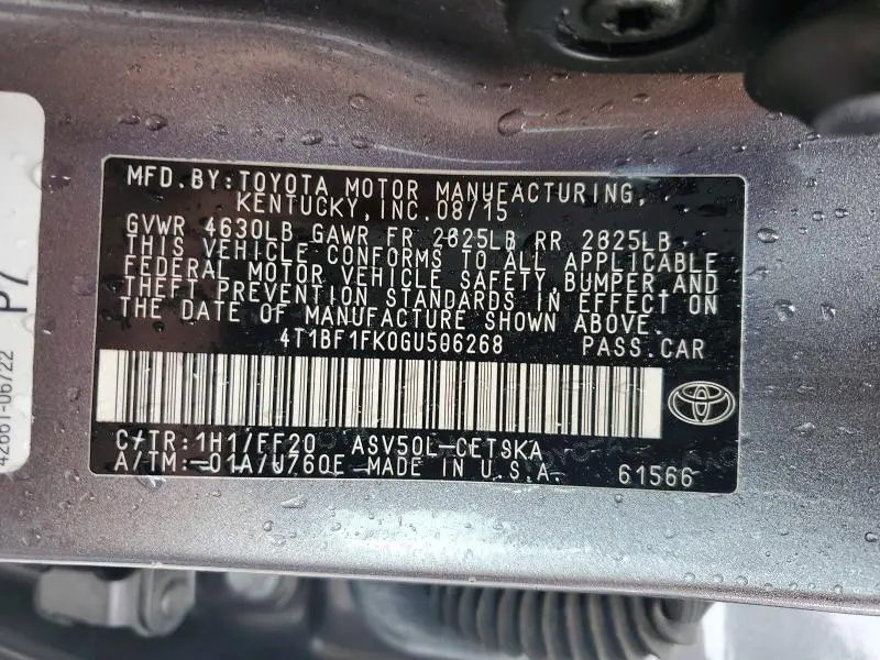 2016 TOYOTA CAMRY SE  