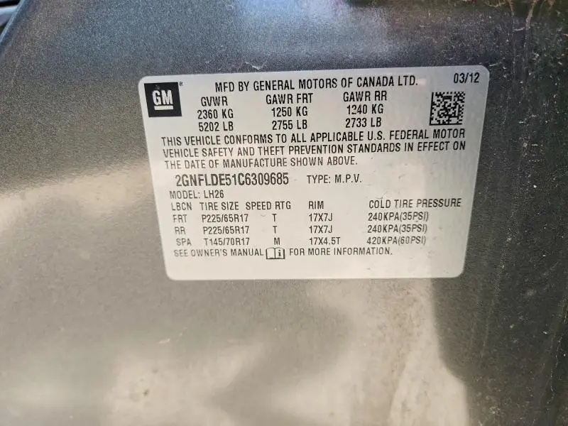 2012 CHEVROLET EQUINOX LT  