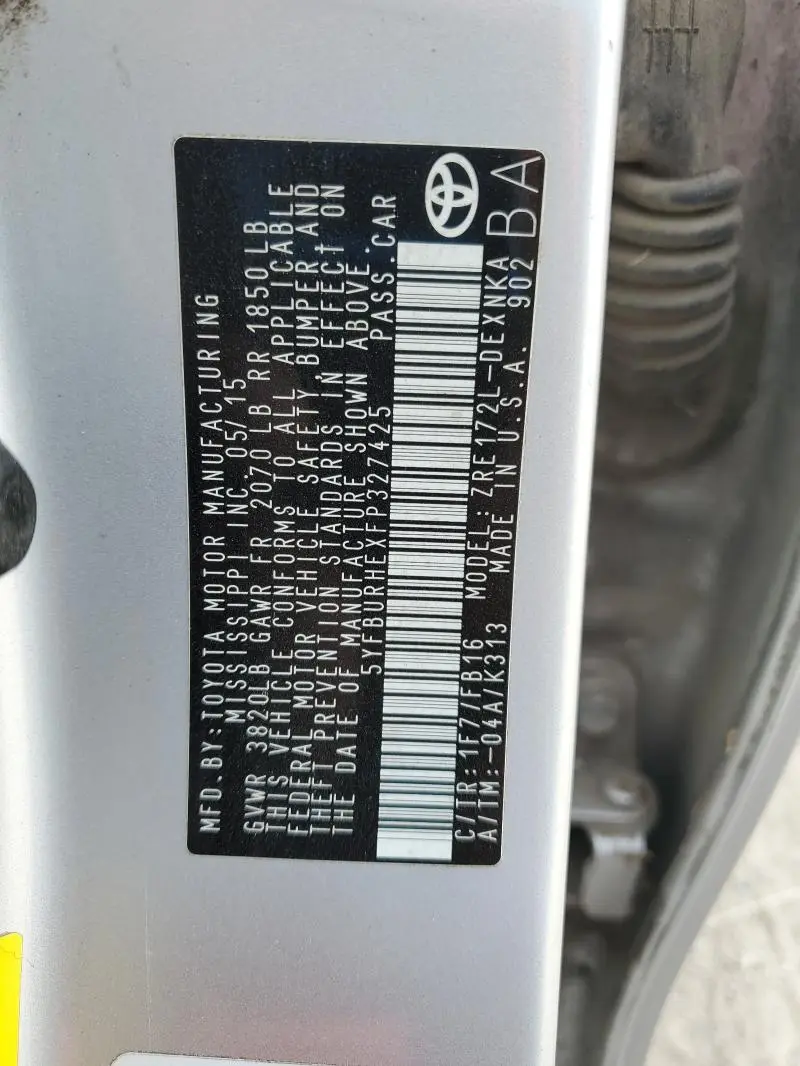 2015 TOYOTA COROLLA L  