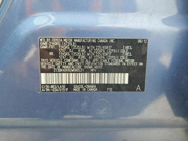 2012 TOYOTA RAV4 LIMITED  