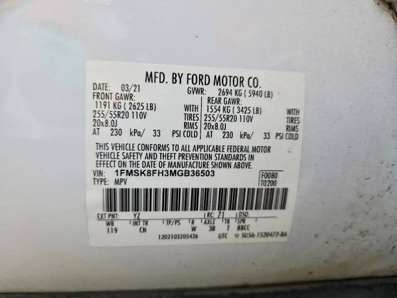 2021 FORD EXPLORER LIMITED  
