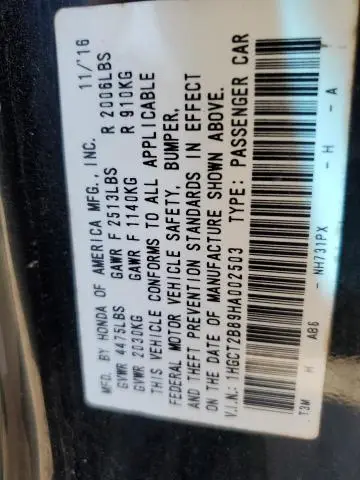 2017 HONDA ACCORD EXL  