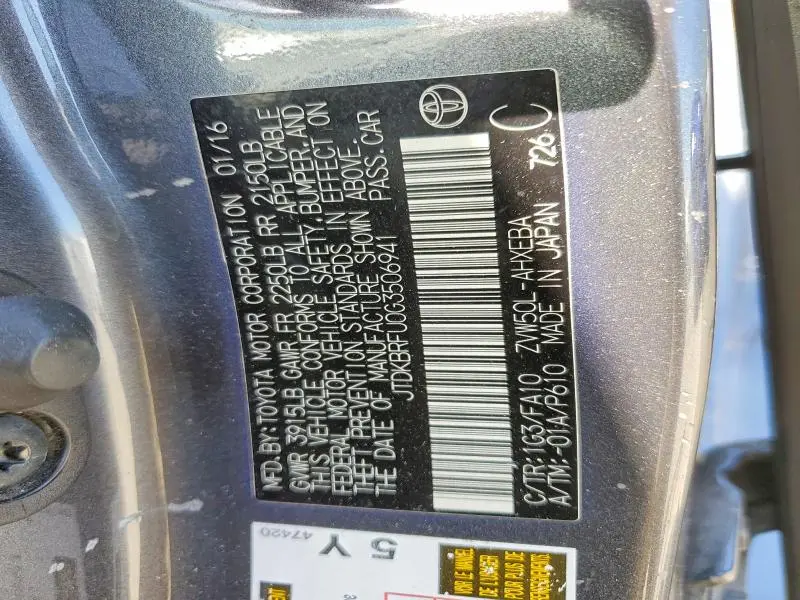 2016 TOYOTA PRIUS TWO  