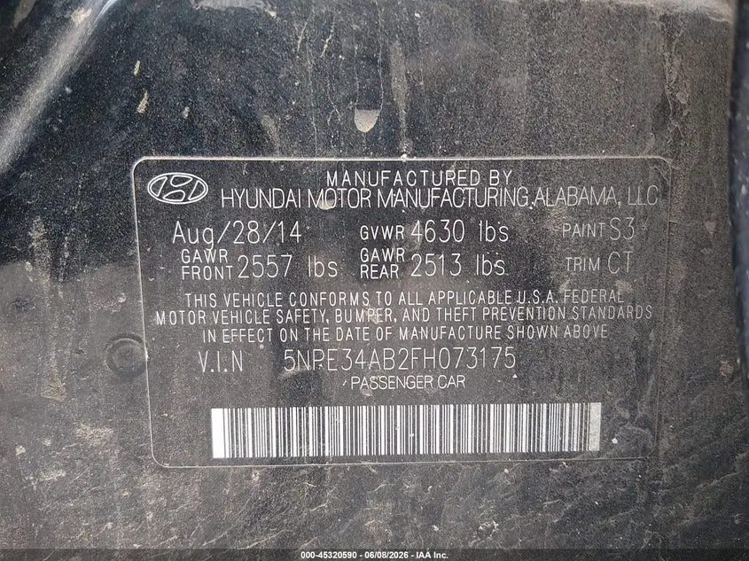 2015 HYUNDAI SONATA SPORT 2.0T
