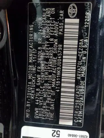 2018 TOYOTA CAMRY L  