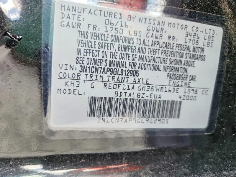 2016 NISSAN VERSA 1.6 SV  