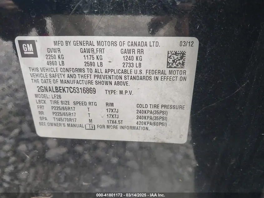 2012 CHEVROLET EQUINOX LS