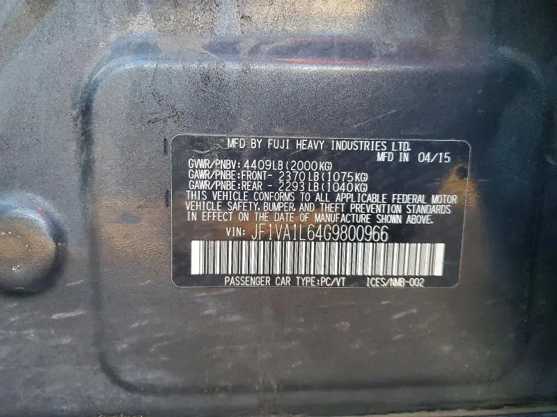 2016 SUBARU WRX LIMITED  