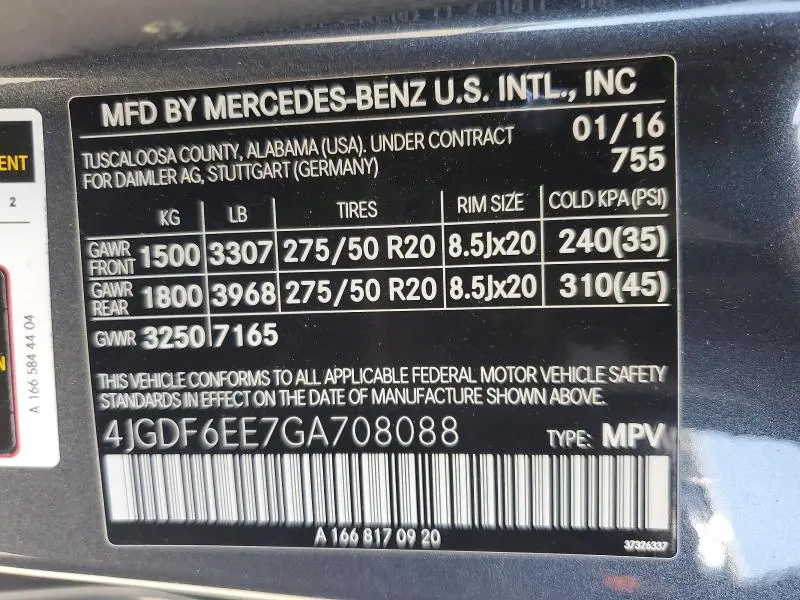 2016 MERCEDES-BENZ GL 450 4MATIC  