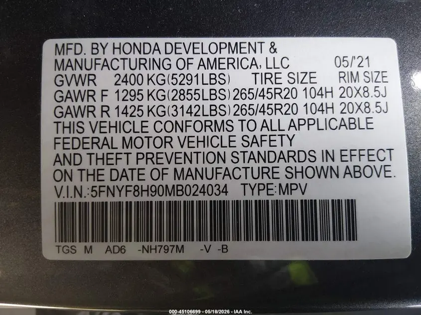 2021 HONDA PASSPORT AWD TOURING