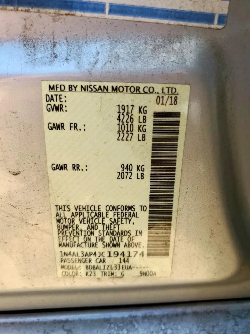 2018 NISSAN ALTIMA 2.5  