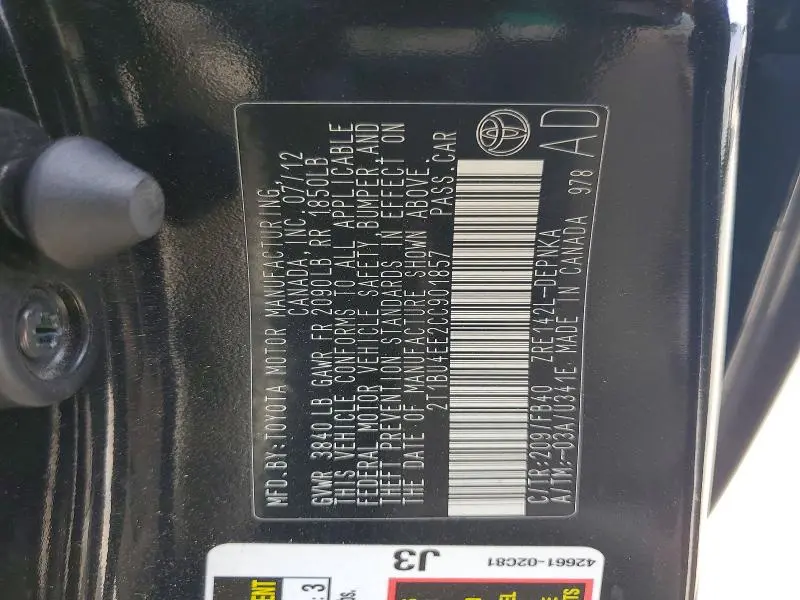 2012 TOYOTA COROLLA LE  