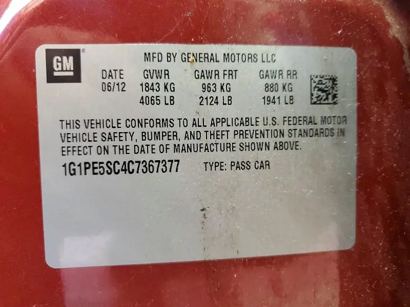 2012 CHEVROLET CRUZE LT  