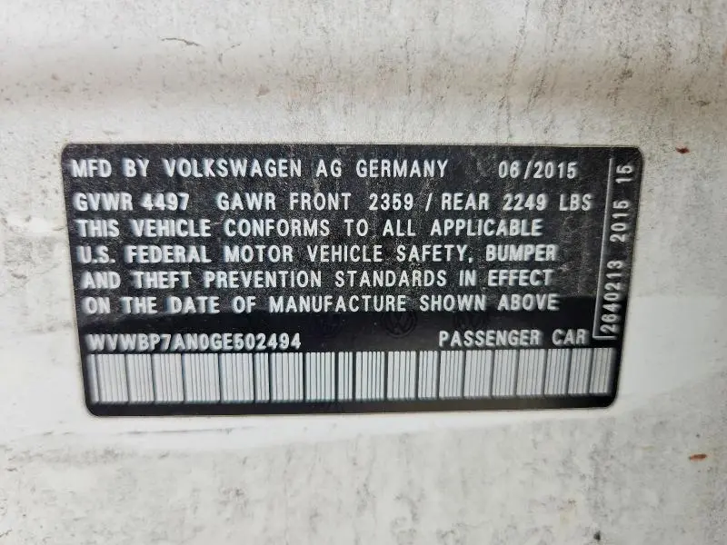 2016 VOLKSWAGEN CC BASE  