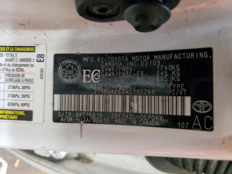 2010 TOYOTA COROLLA BASE  