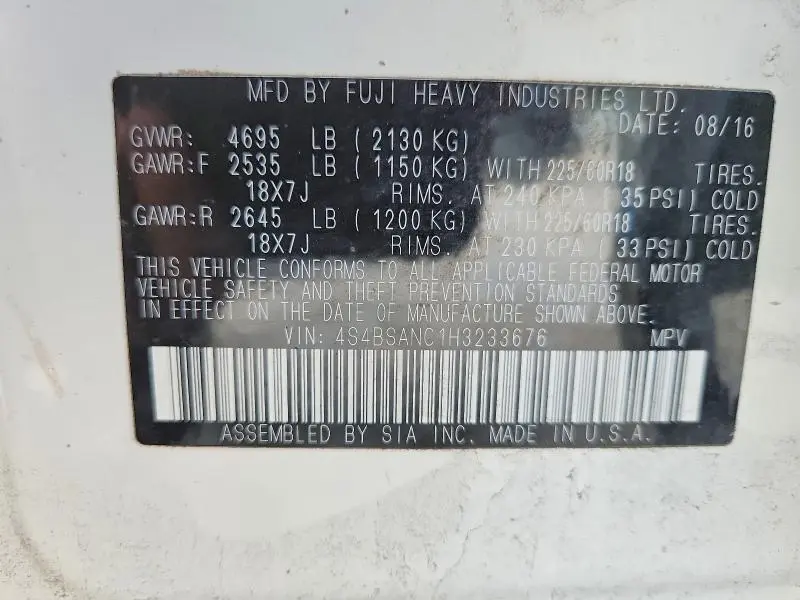2017 SUBARU OUTBACK 2.5I LIMITED  