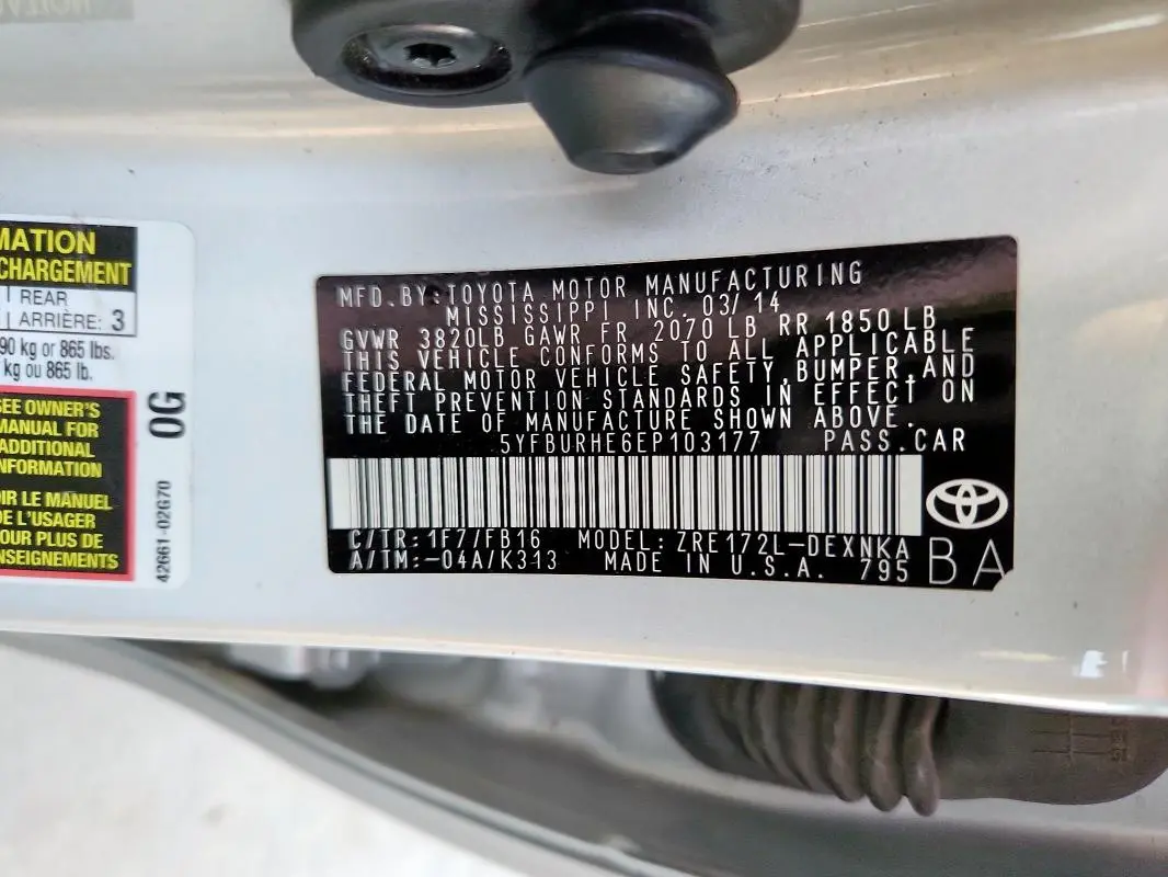 2014 TOYOTA COROLLA L  