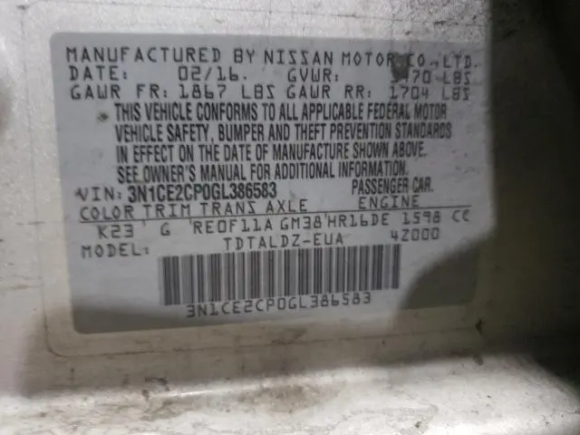 2016 NISSAN VERSA NOTE S