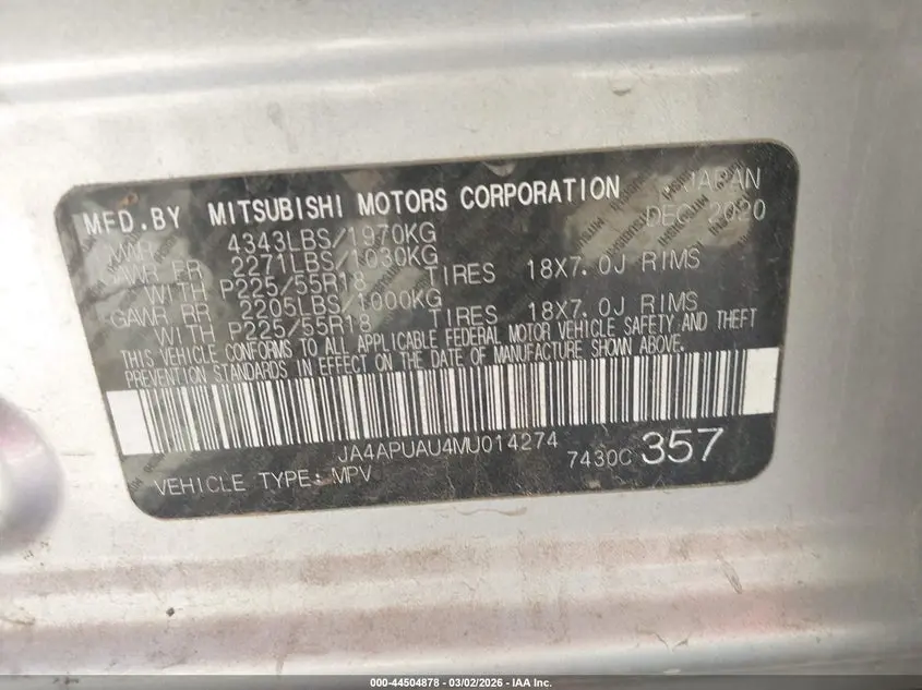 2021 MITSUBISHI OUTLANDER SPORT 2.0 BE 2WD/2.0 ES 2WD/2.0 LE 2WD/2.0 S 2WD